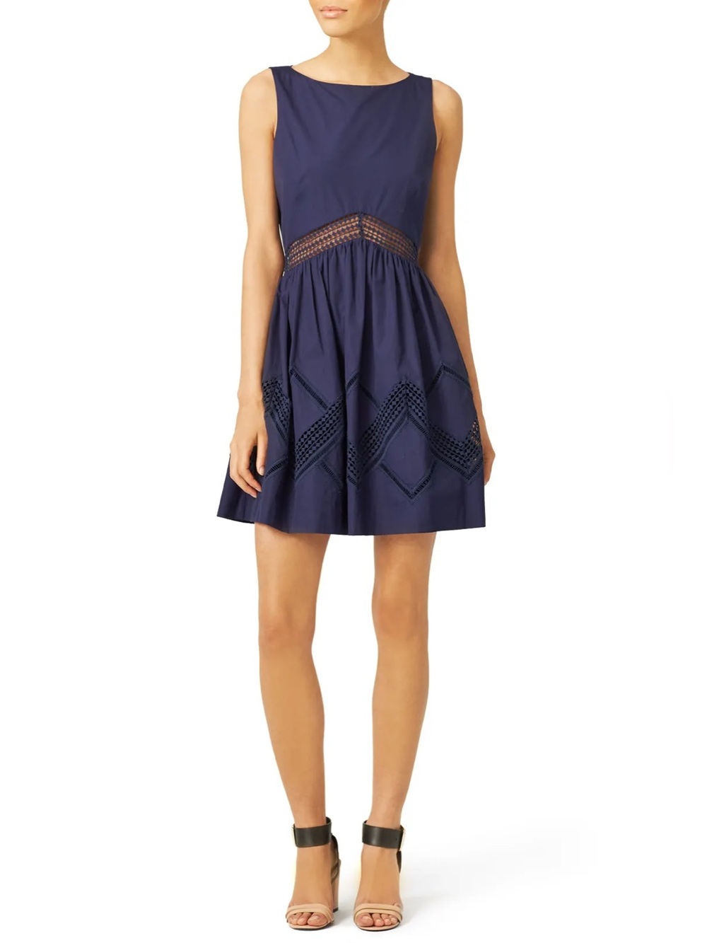 Rebecca Minkoff Tess Fit & Flare Cut Out Mini Dress Preppy Navy Blue Size 2